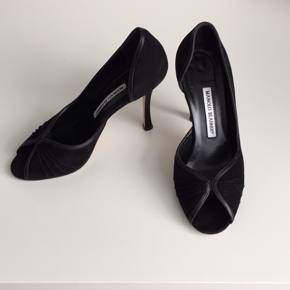 Manolo Blahnik Black Peep Toe Pumps